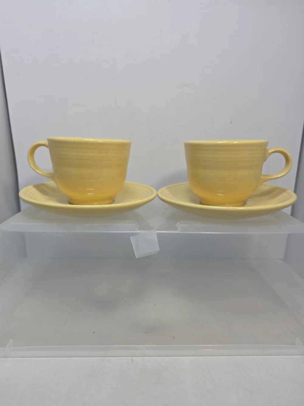 Fiesta Ware Yellow Flat Coffee Cups & Saucers Set of 2 Homer Laughlin
